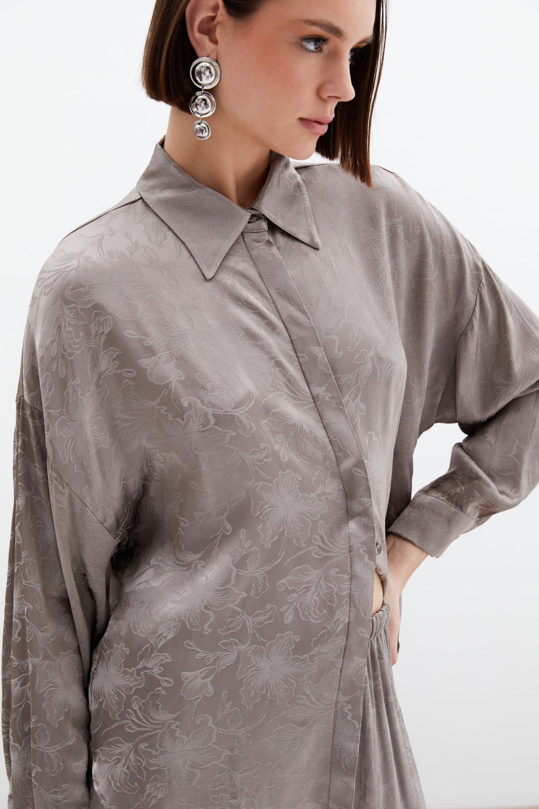Sateen Chemise en satin jacquard - Vison