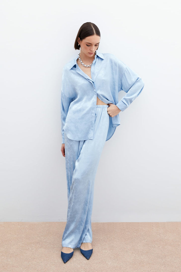 Sateen Pantalon en satin jacquard - bebe Bleu