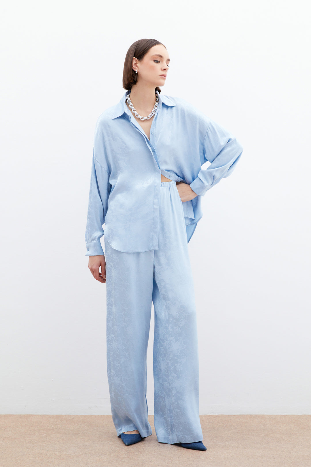 Sateen Pantalon en satin jacquard - bebe Bleu