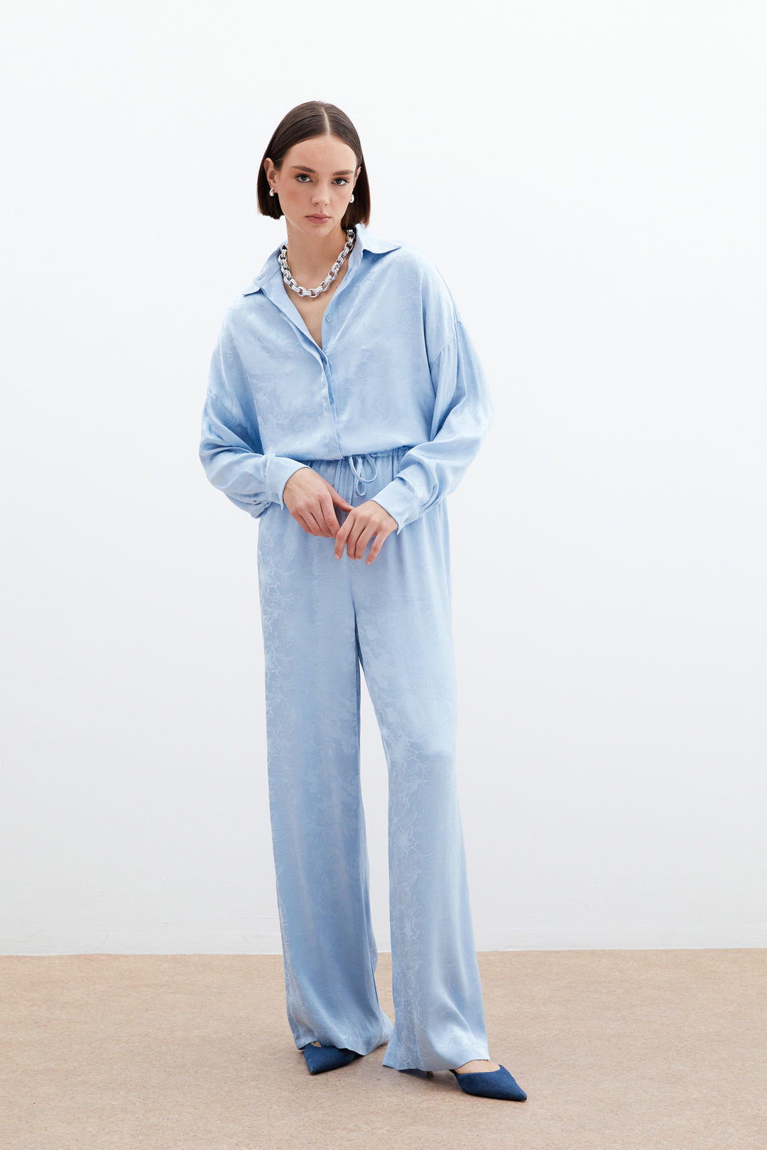 Sateen Pantalon en satin jacquard - bebe Bleu