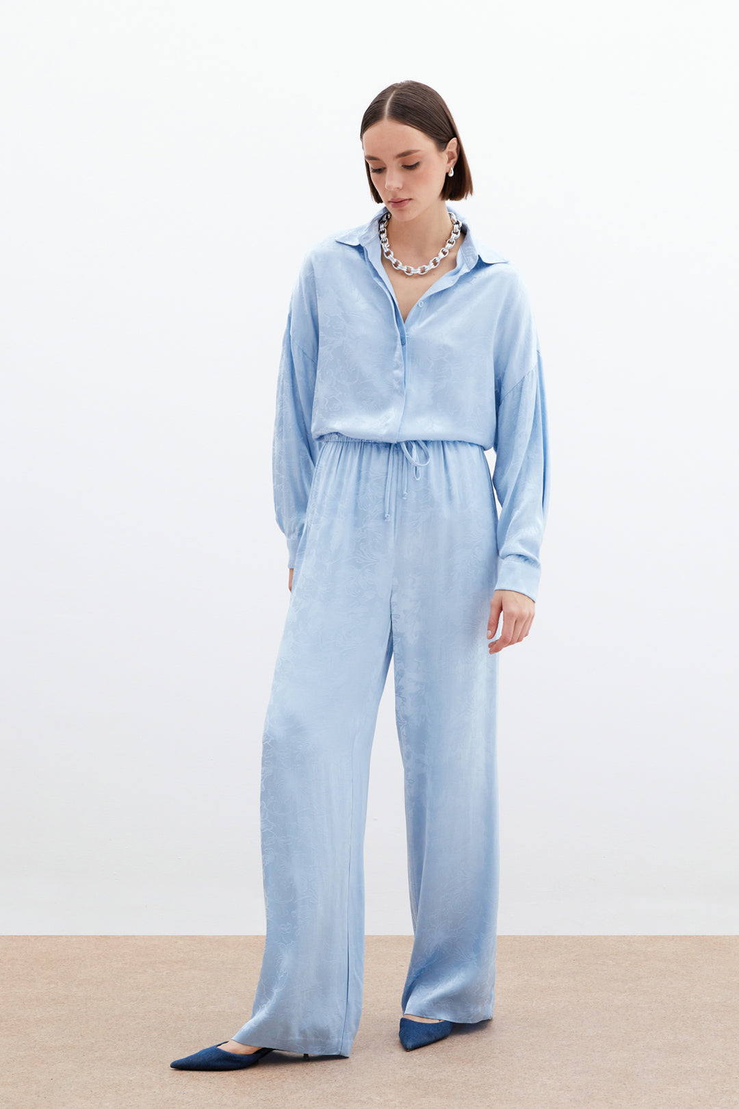 Sateen Pantalon en satin jacquard - bebe Bleu