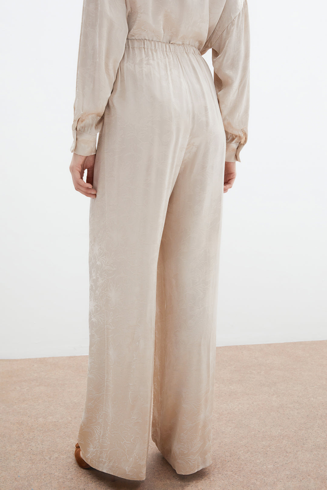 Sateen Pantalon en satin jacquard - Beige