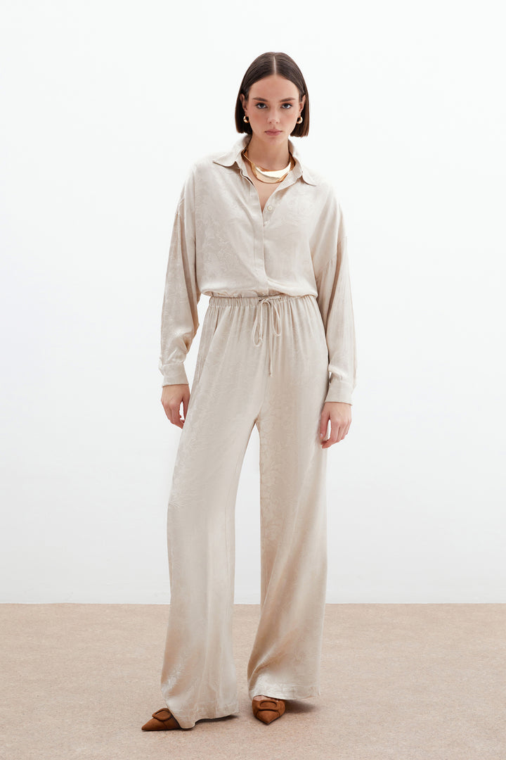 Sateen Pantalon en satin jacquard - Beige