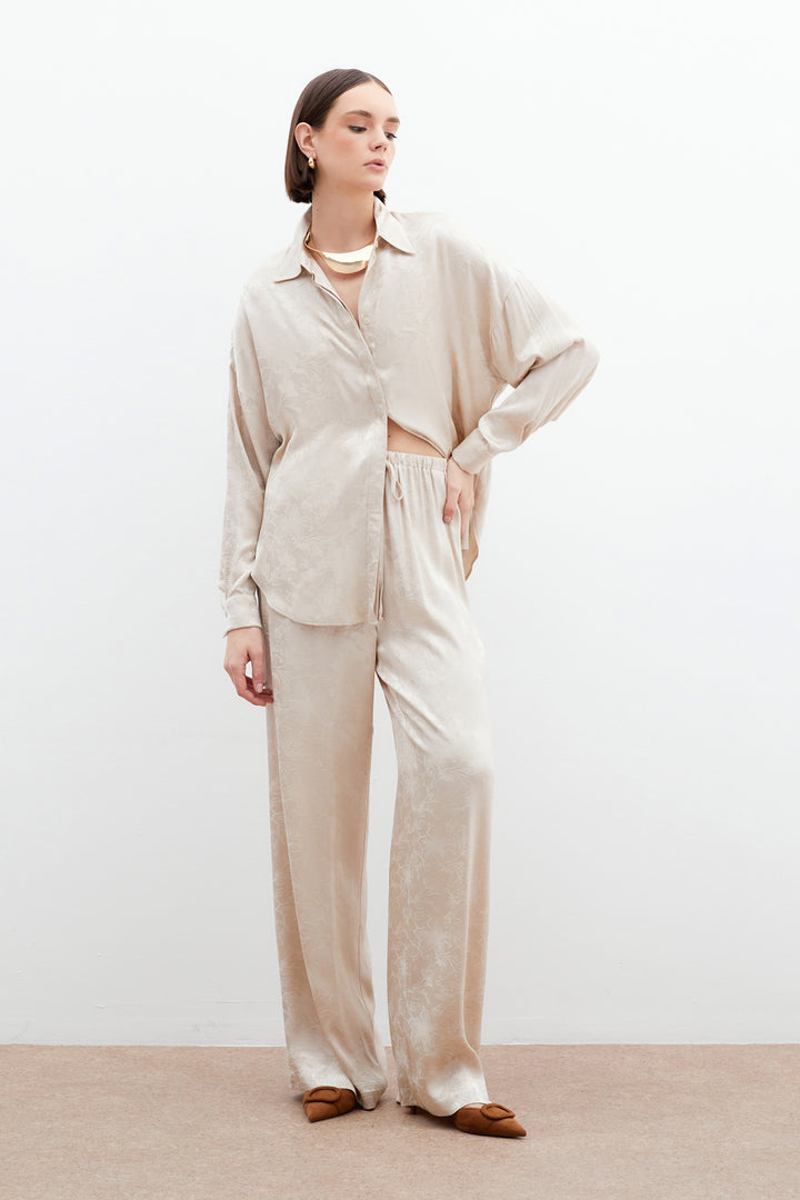 Sateen Pantalon en satin jacquard - Beige