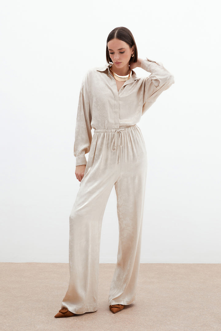 Sateen Pantalon en satin jacquard - Beige