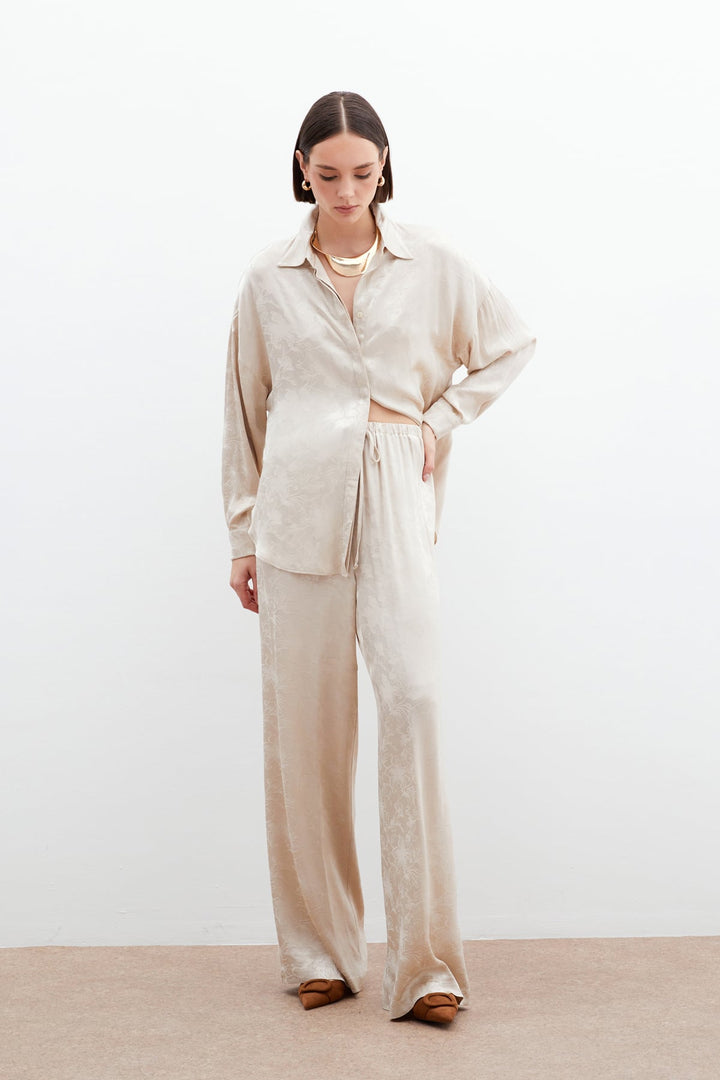 Sateen Pantalon en satin jacquard - Beige