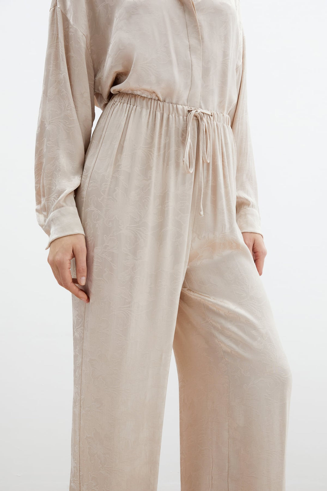 Sateen Pantalon en satin jacquard - Beige