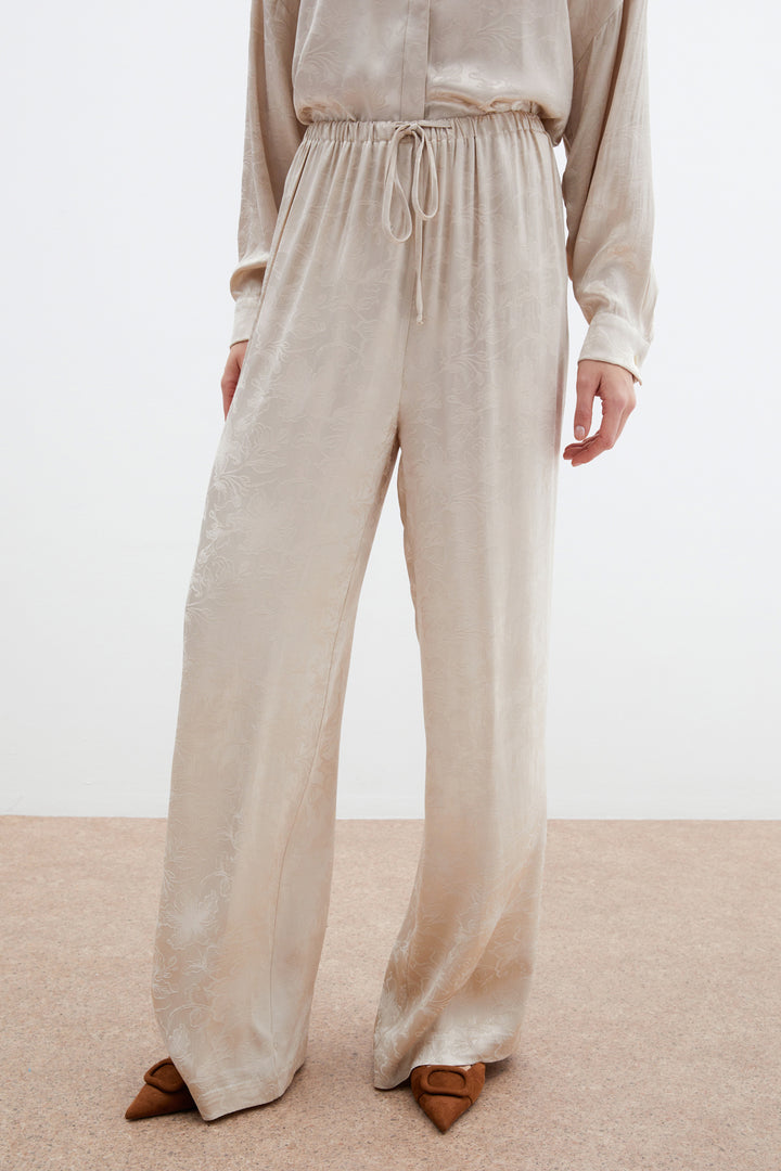 Sateen Pantalon en satin jacquard - Beige