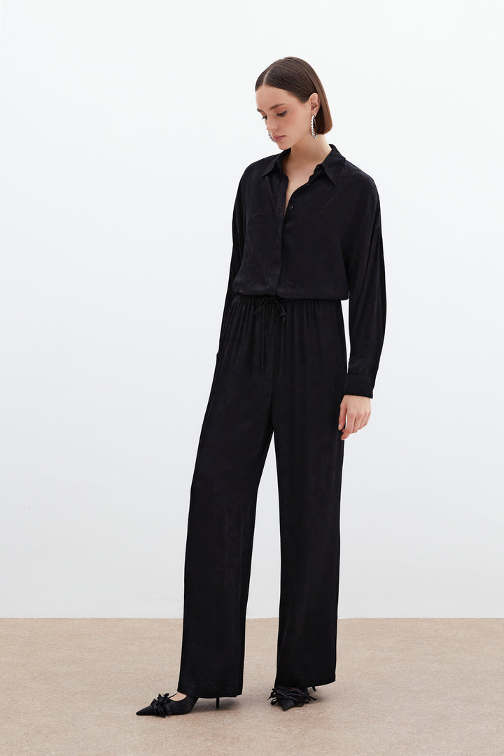 Sateen Pantalon en satin jacquard - Noir