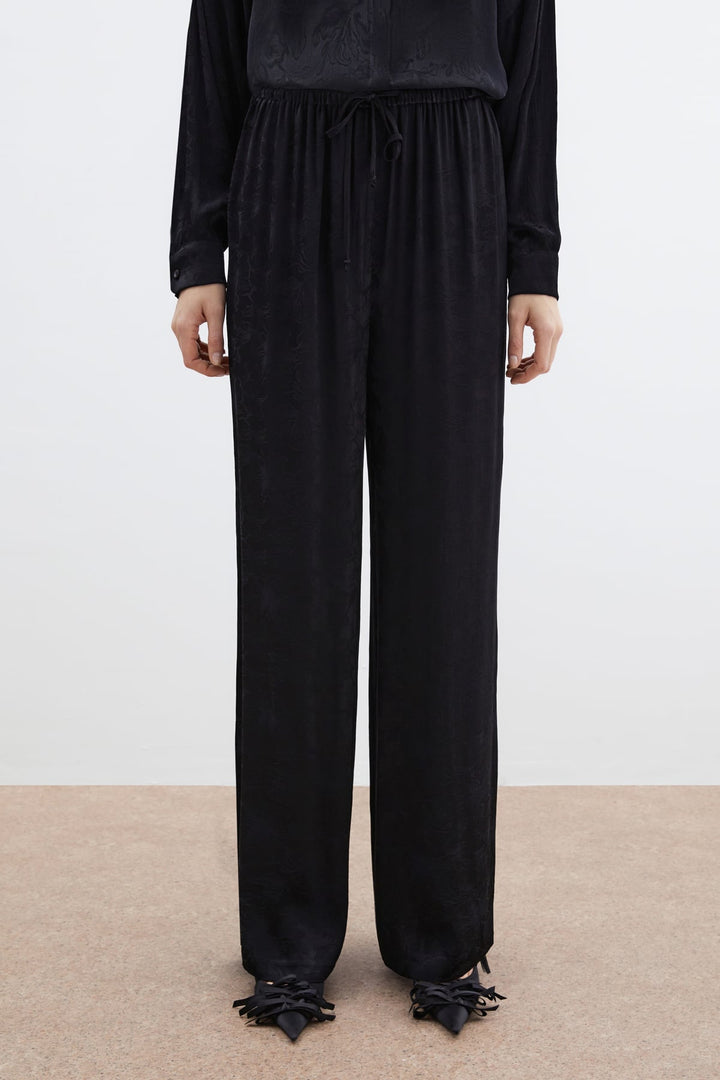 Sateen Pantalon en satin jacquard - Noir