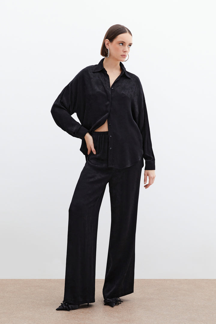 Sateen Pantalon en satin jacquard - Noir