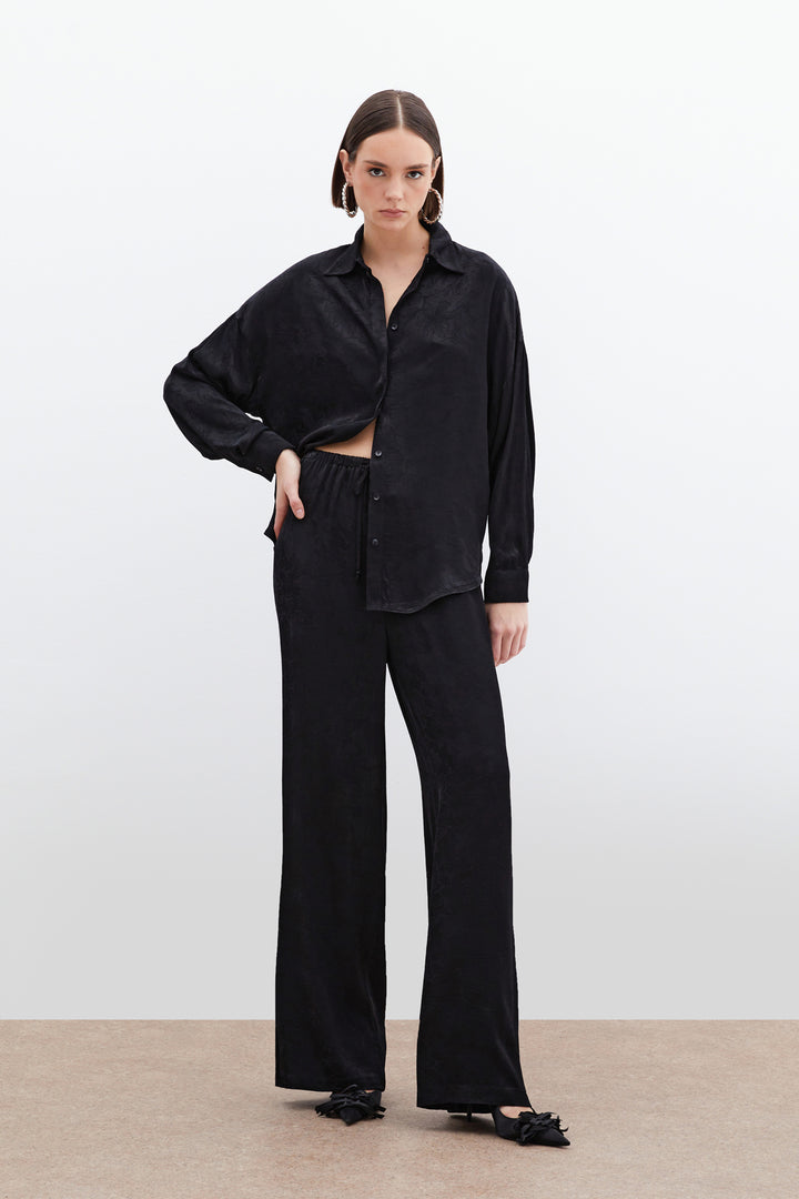 Sateen Pantalon en satin jacquard - Noir