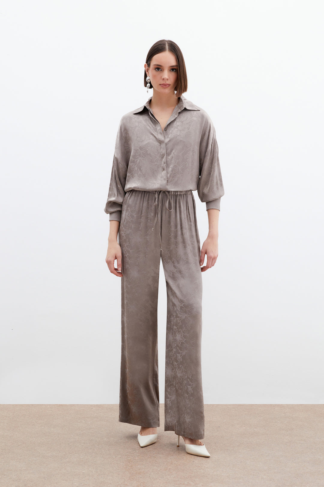 Sateen Pantalon en satin jacquard - Vison