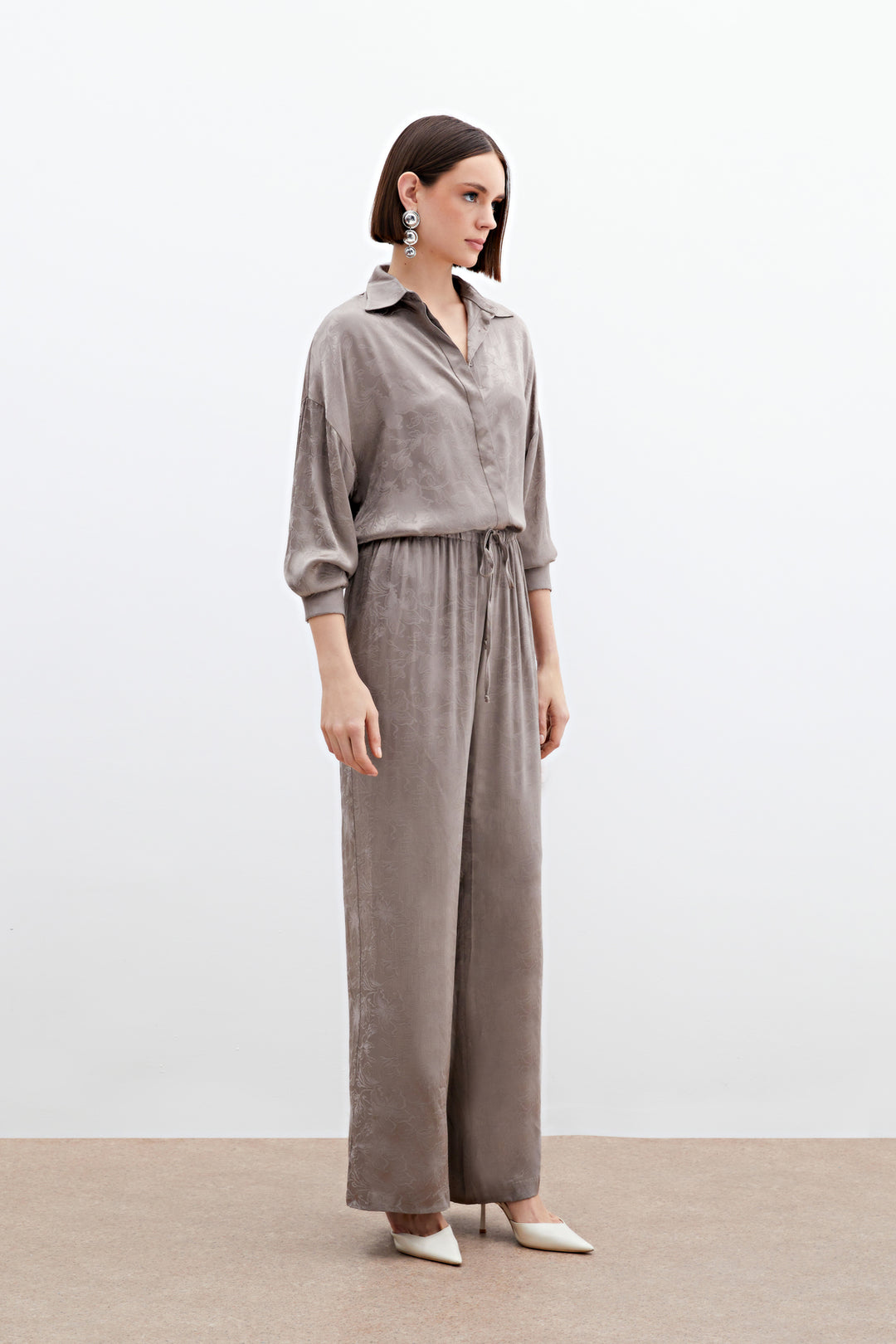Sateen Pantalon en satin jacquard - Vison