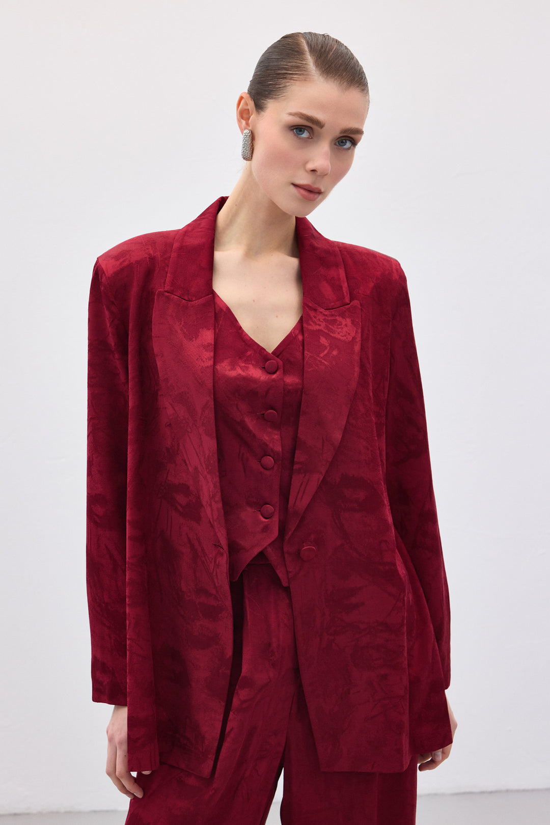 Sateen Veste longue jacquard - Bordeaux
