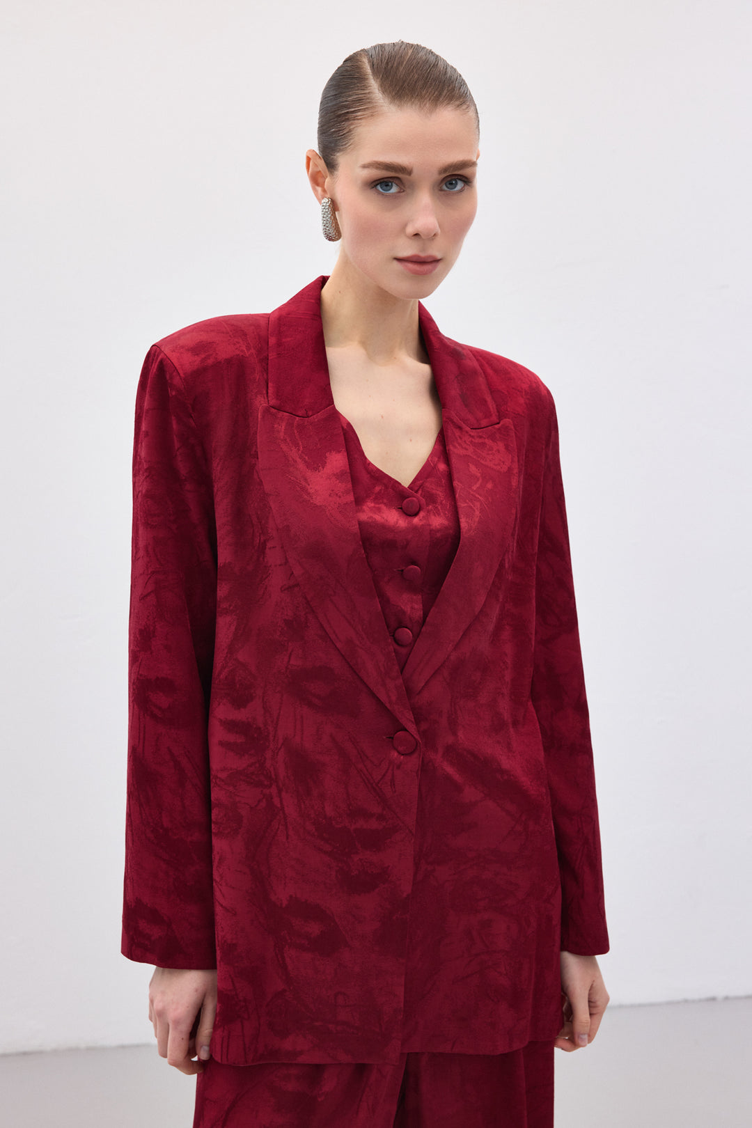 Sateen Veste longue jacquard - Bordeaux