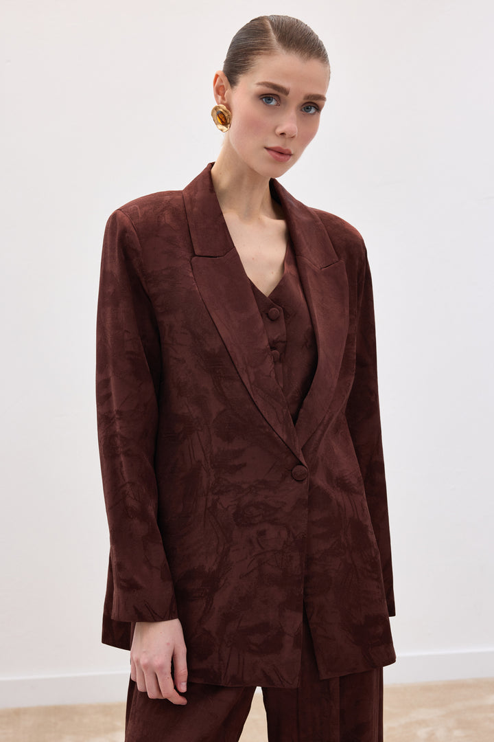 Sateen Veste longue jacquard - Marron