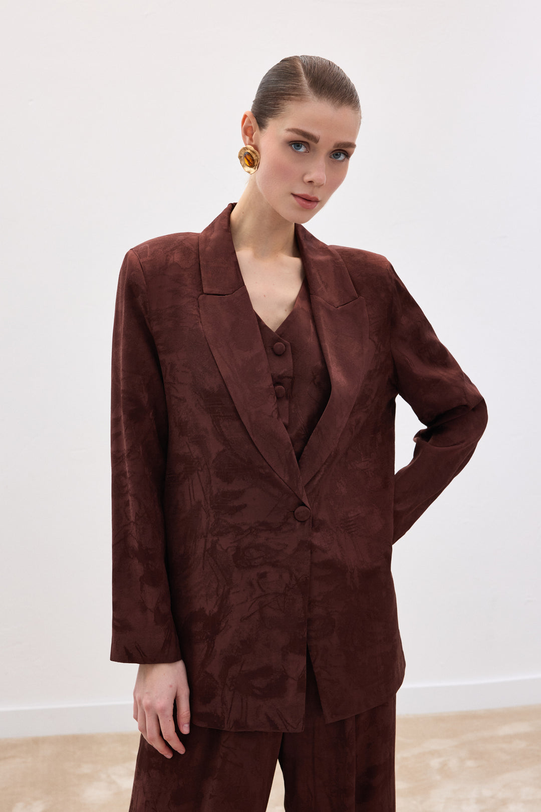 Sateen Veste longue jacquard - Marron