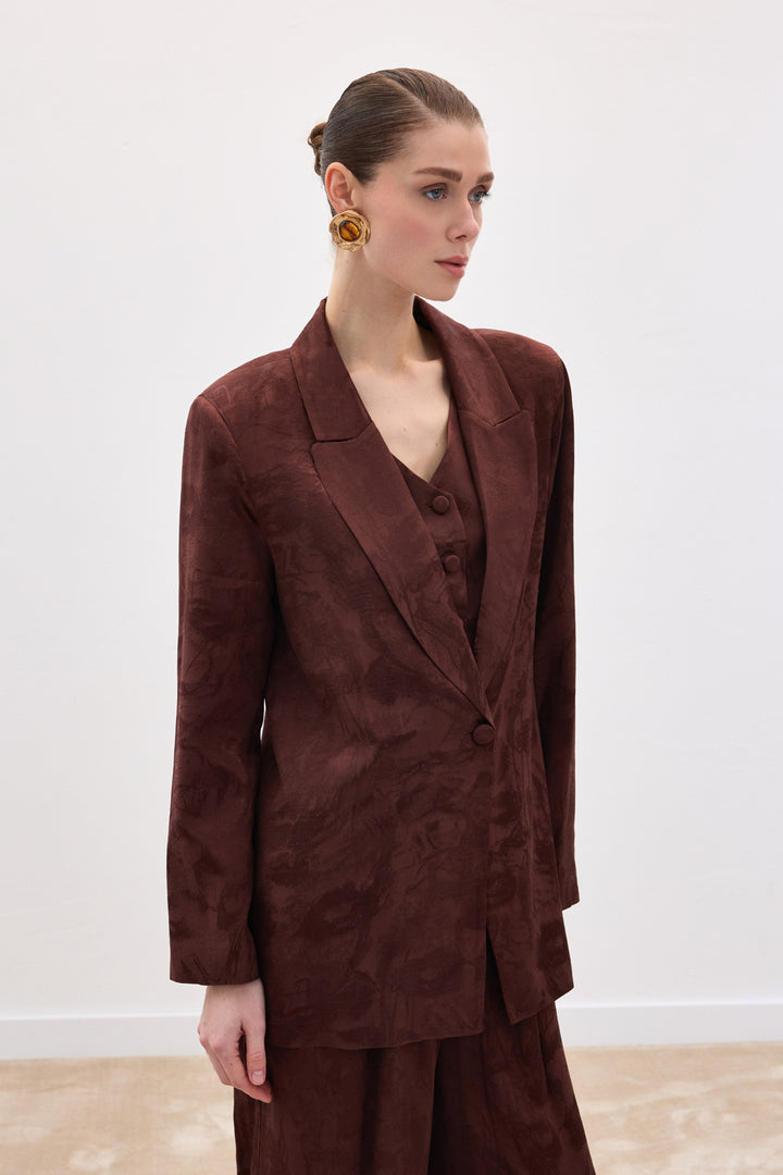 Sateen Veste longue jacquard - Marron