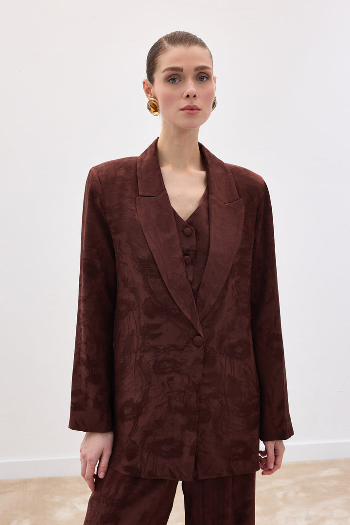 Sateen Veste longue jacquard - Marron
