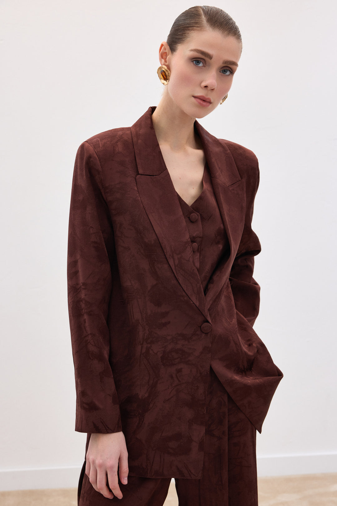 Sateen Veste longue jacquard - Marron