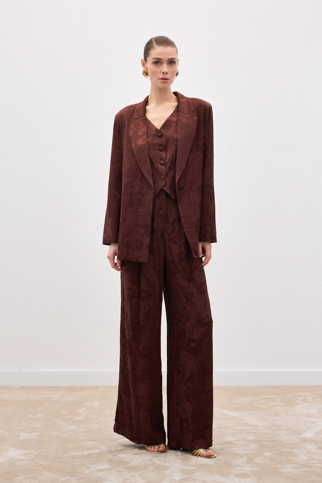 Sateen Veste longue jacquard - Marron