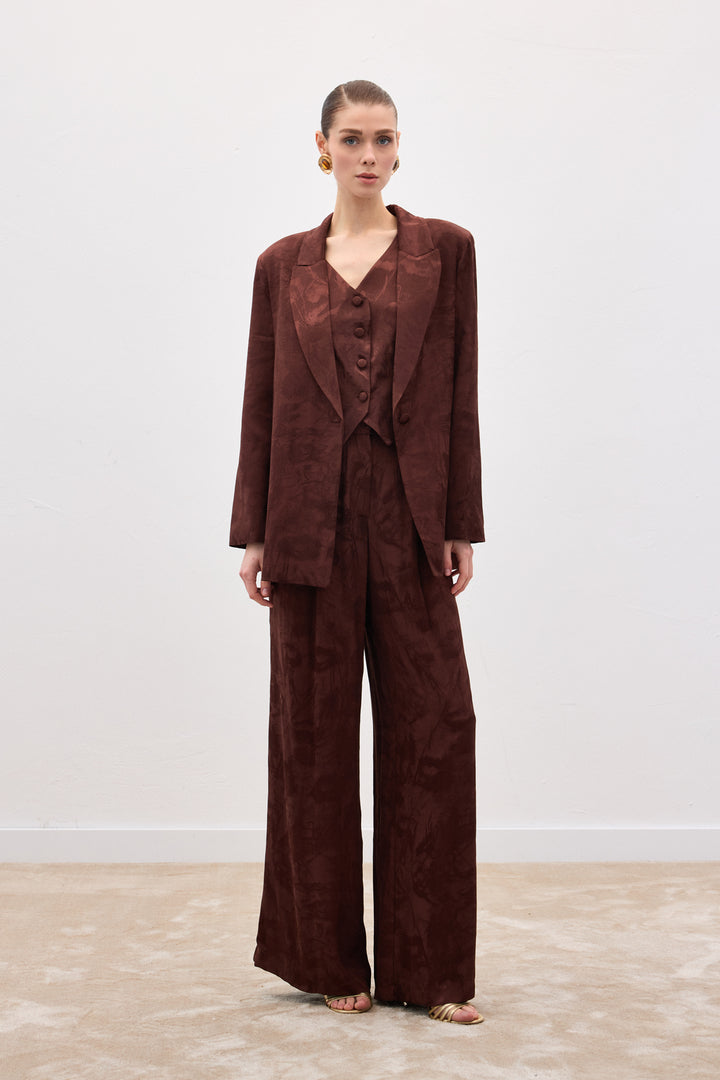 Sateen Veste longue jacquard - Marron