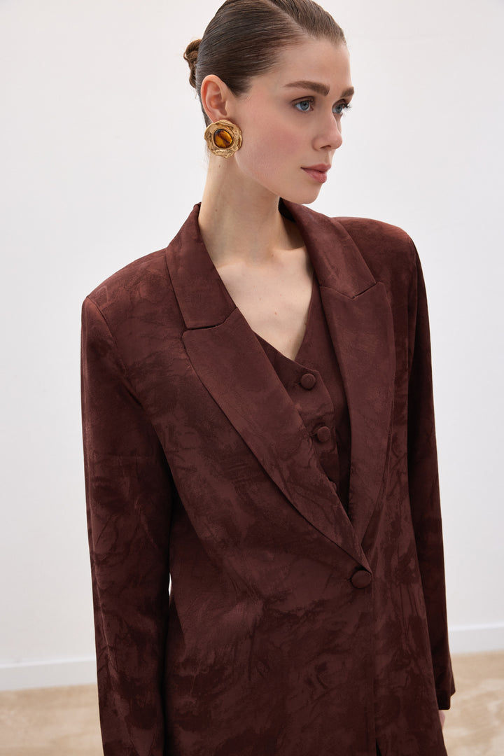 Sateen Veste longue jacquard - Marron