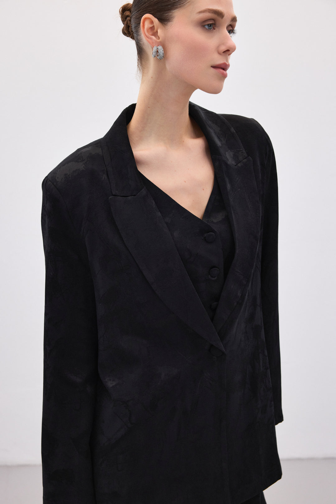 Sateen Veste longue jacquard - Noir