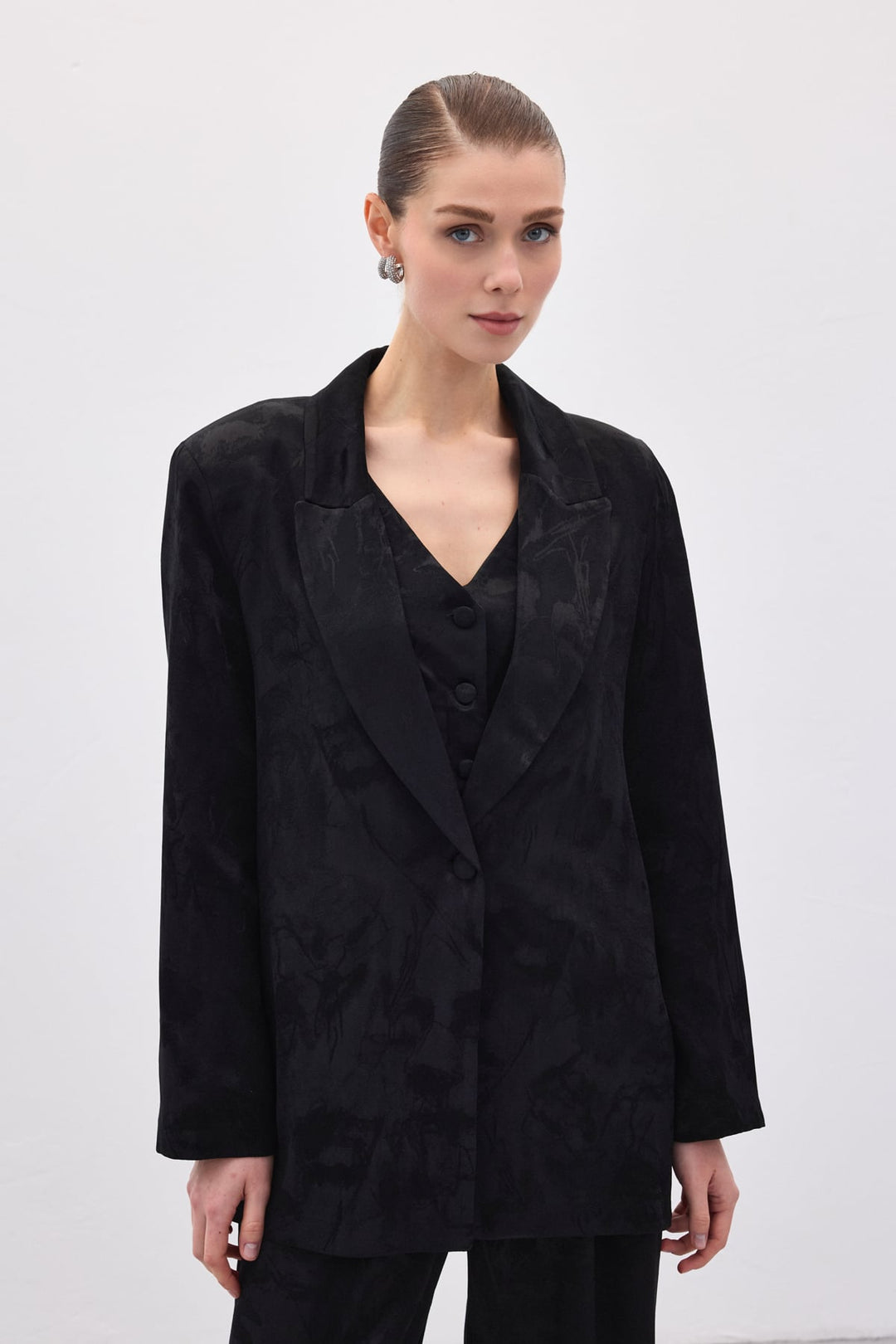 Sateen Veste longue jacquard - Noir