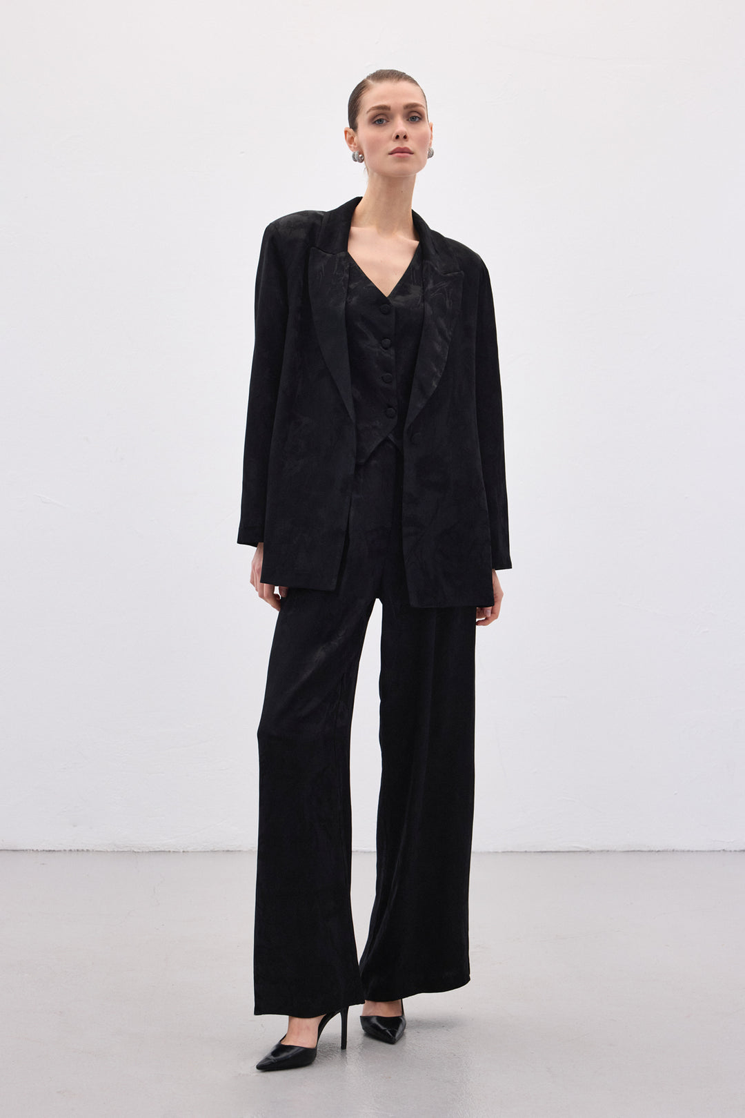 Sateen Veste longue jacquard - Noir