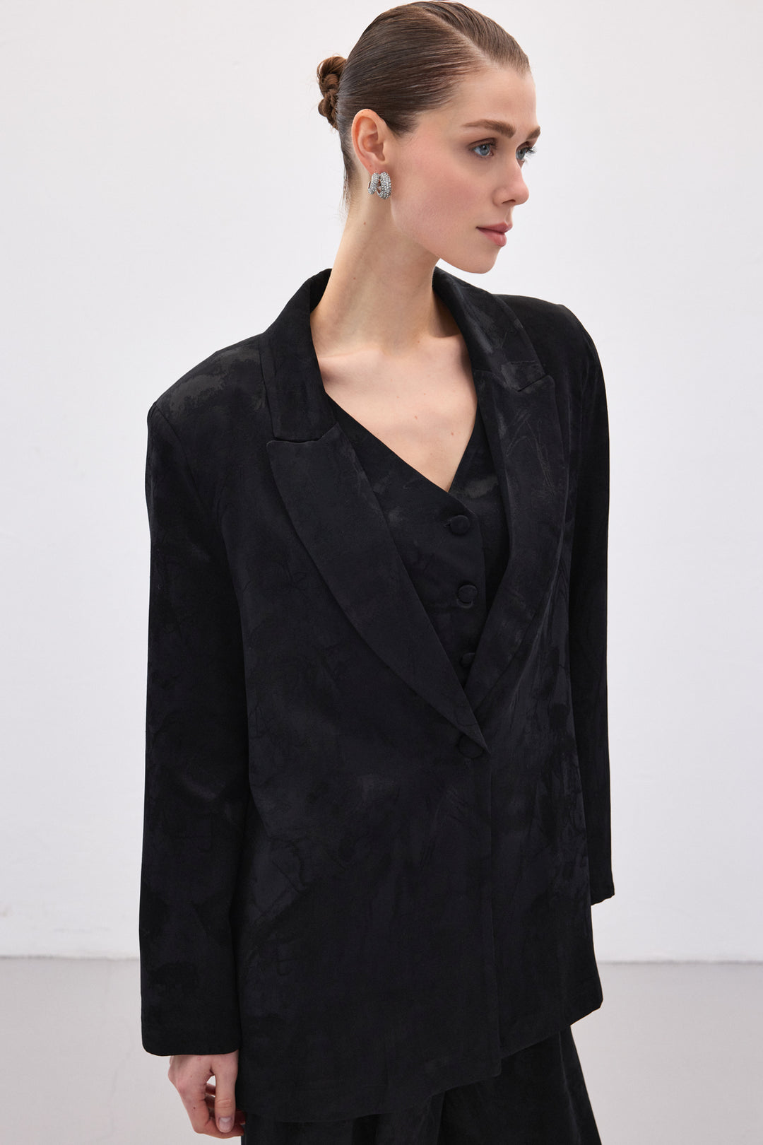 Sateen Veste longue jacquard - Noir