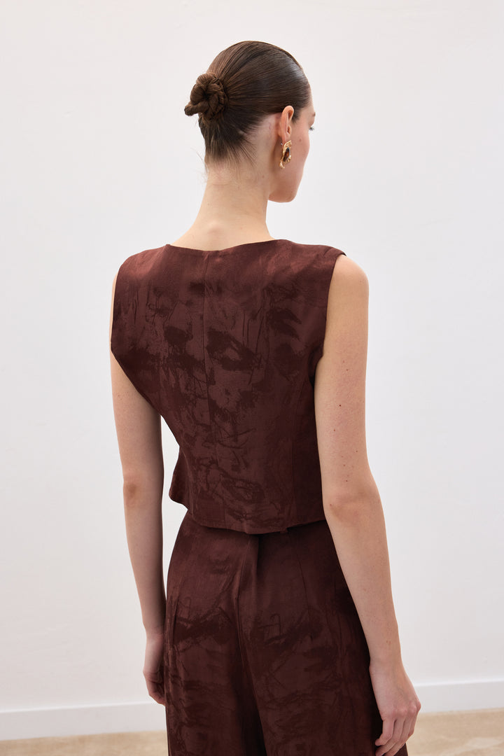 Sateen Gilet jacquard - Marron