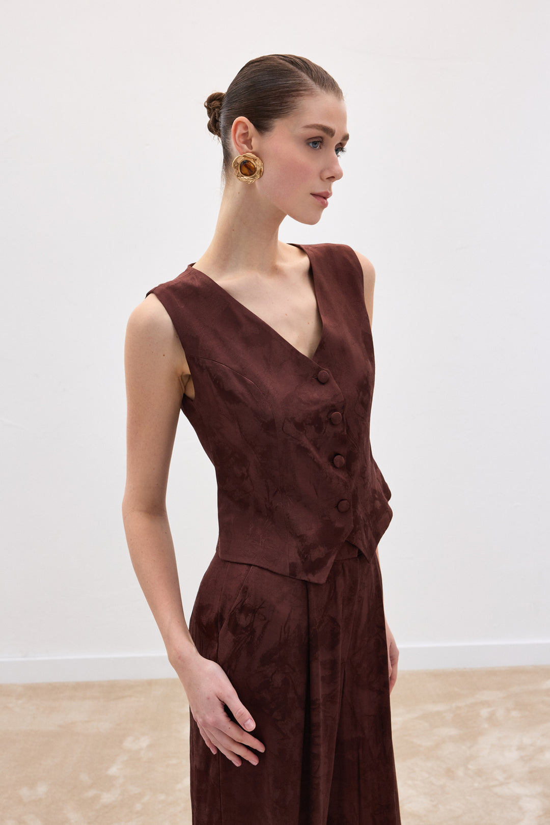 Sateen Gilet jacquard - Marron