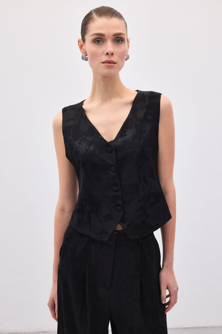 Sateen Gilet jacquard - Noir