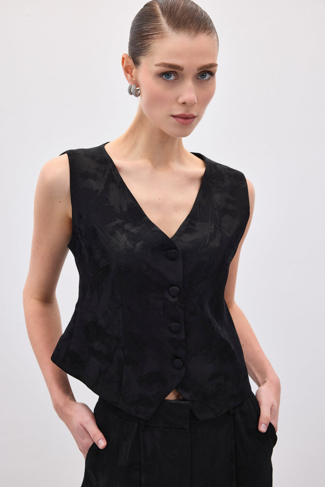 Sateen Gilet jacquard - Noir