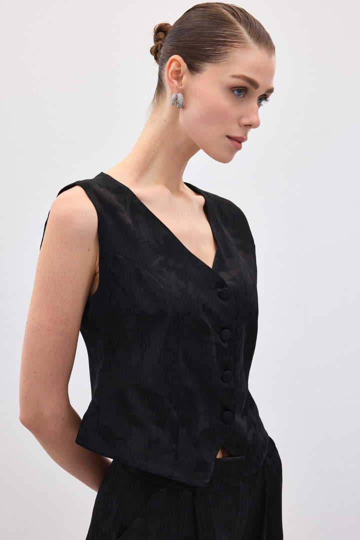 Sateen Gilet jacquard - Noir