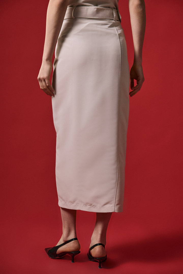 Sateen Jupe Jessi à Fente - Beige