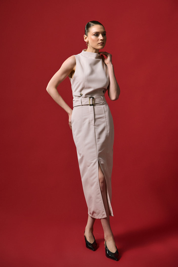Sateen Jupe Jessi à Fente - Beige