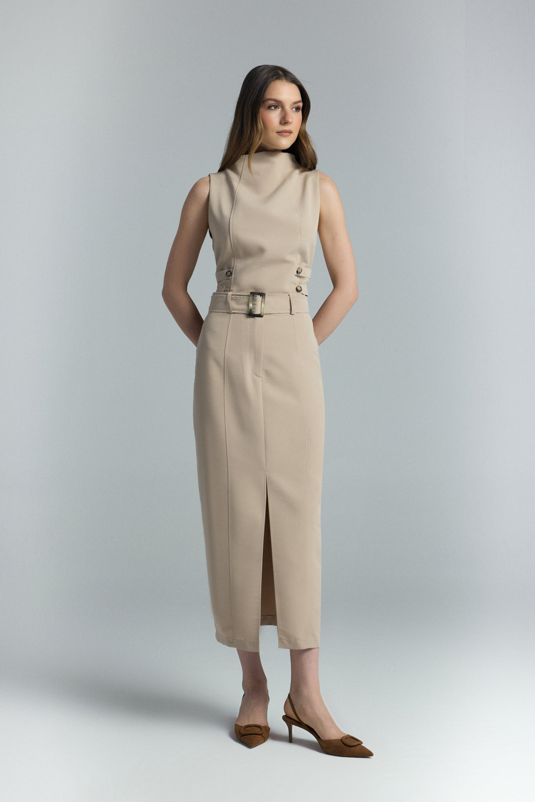 Sateen Jupe Jessi à Fente - camel