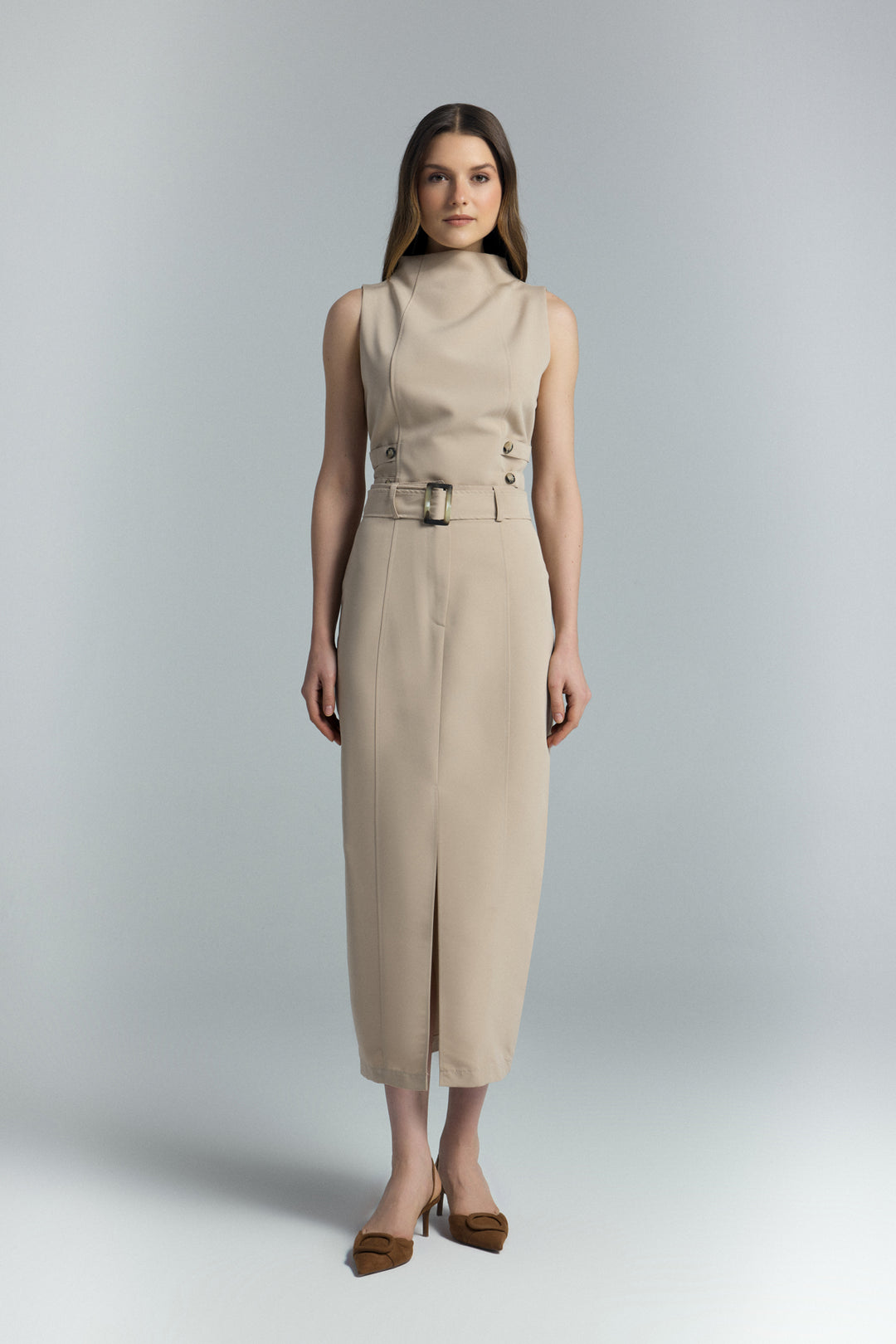 Sateen Jupe Jessi à Fente - camel