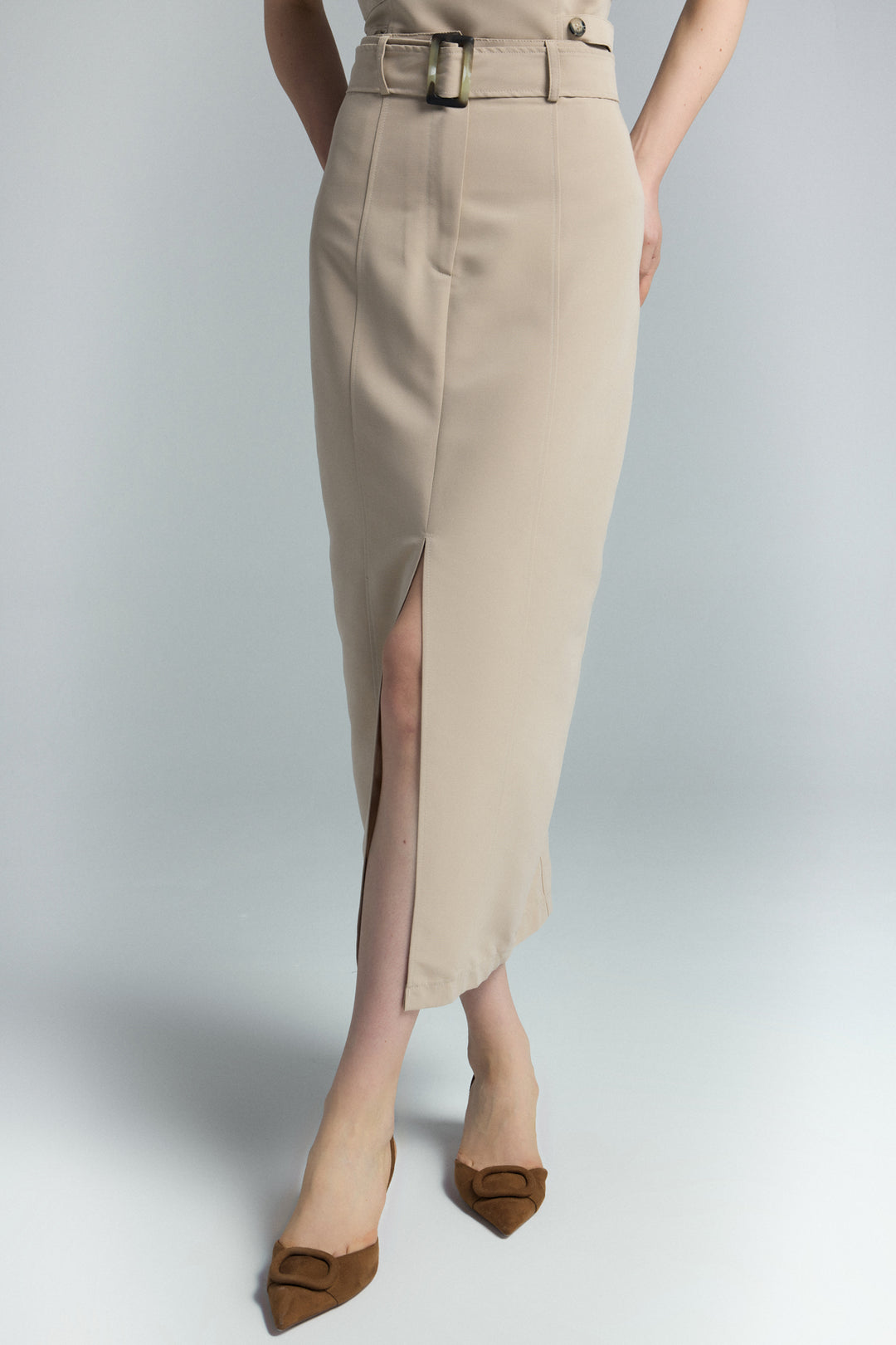 Sateen Jupe Jessi à Fente - camel