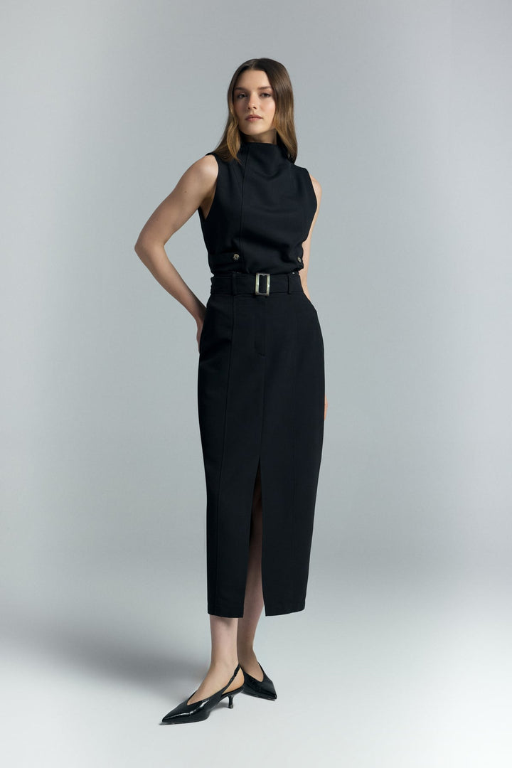 Sateen Jupe Jessi à Fente - Noir