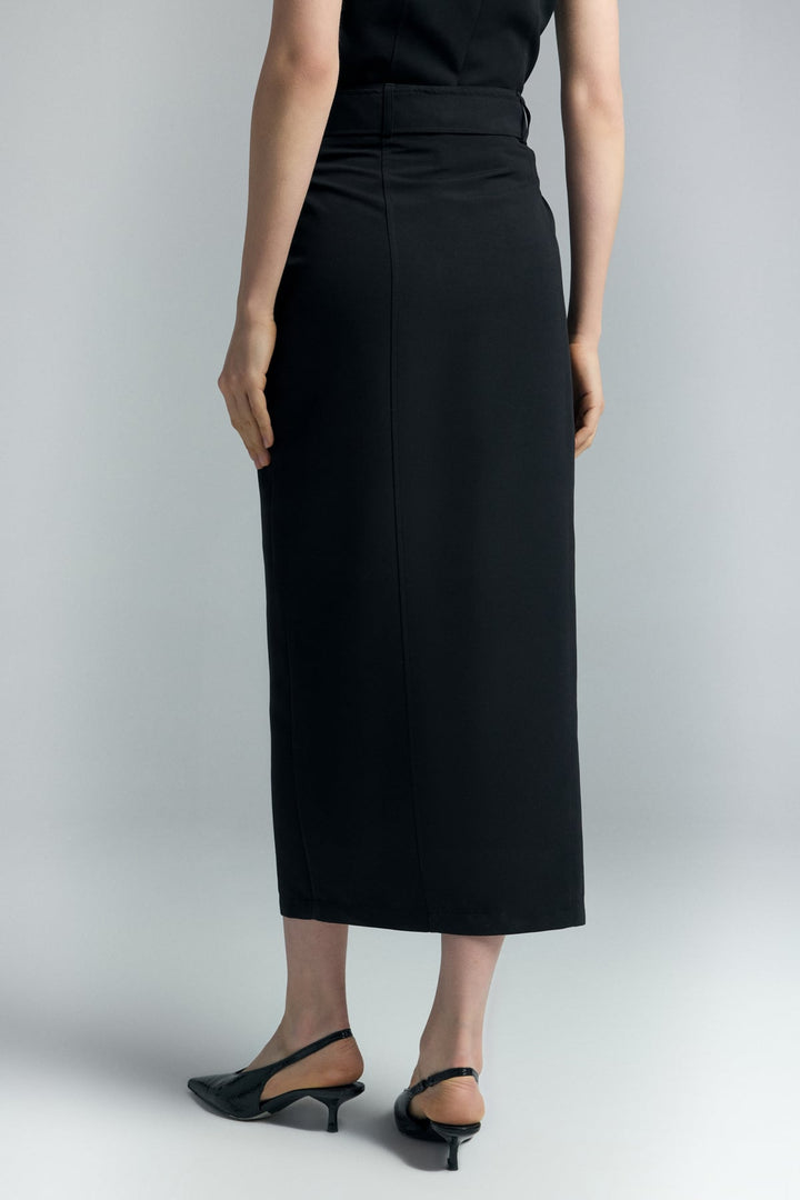 Sateen Jupe Jessi à Fente - Noir