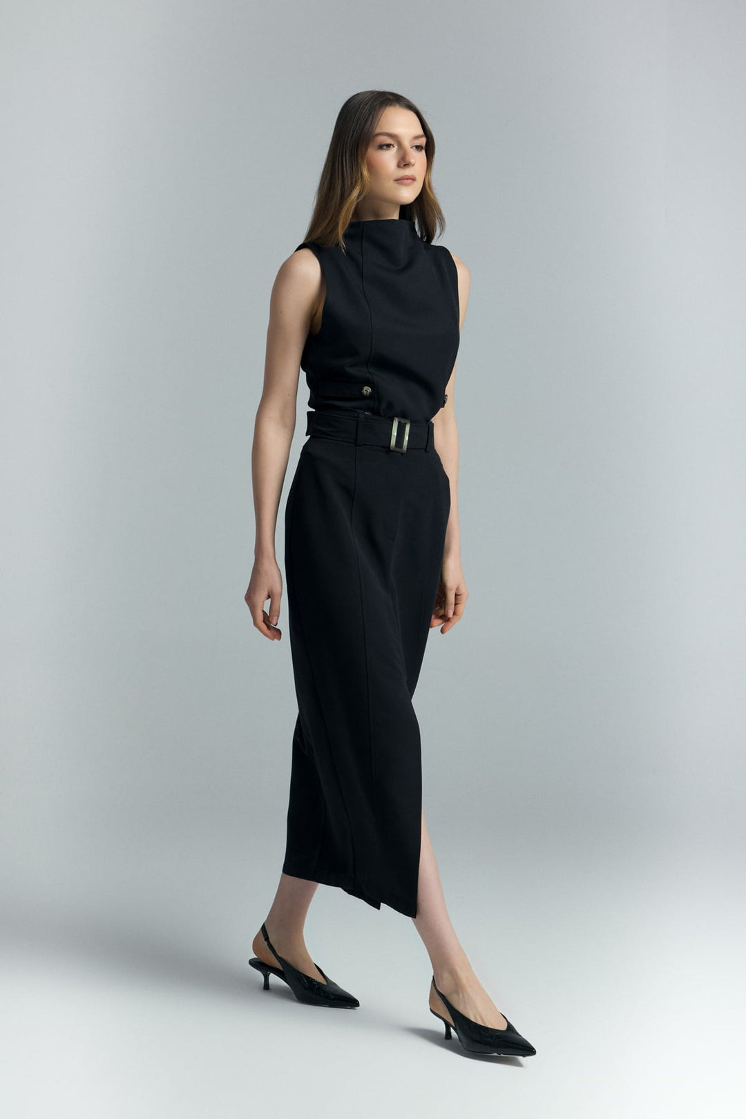 Sateen Jupe Jessi à Fente - Noir