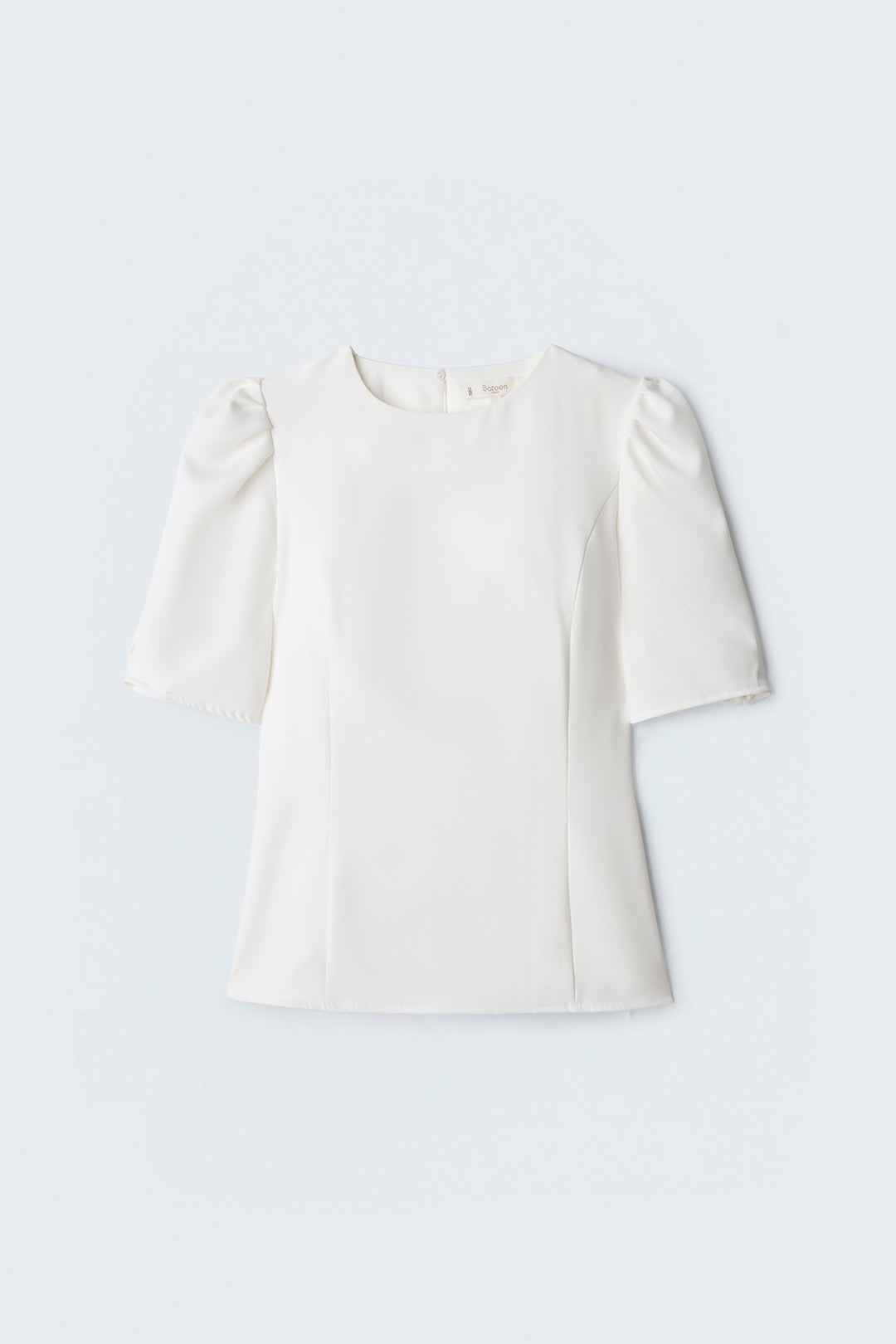 Sateen Blouse à Manches Bouffantes - Écru