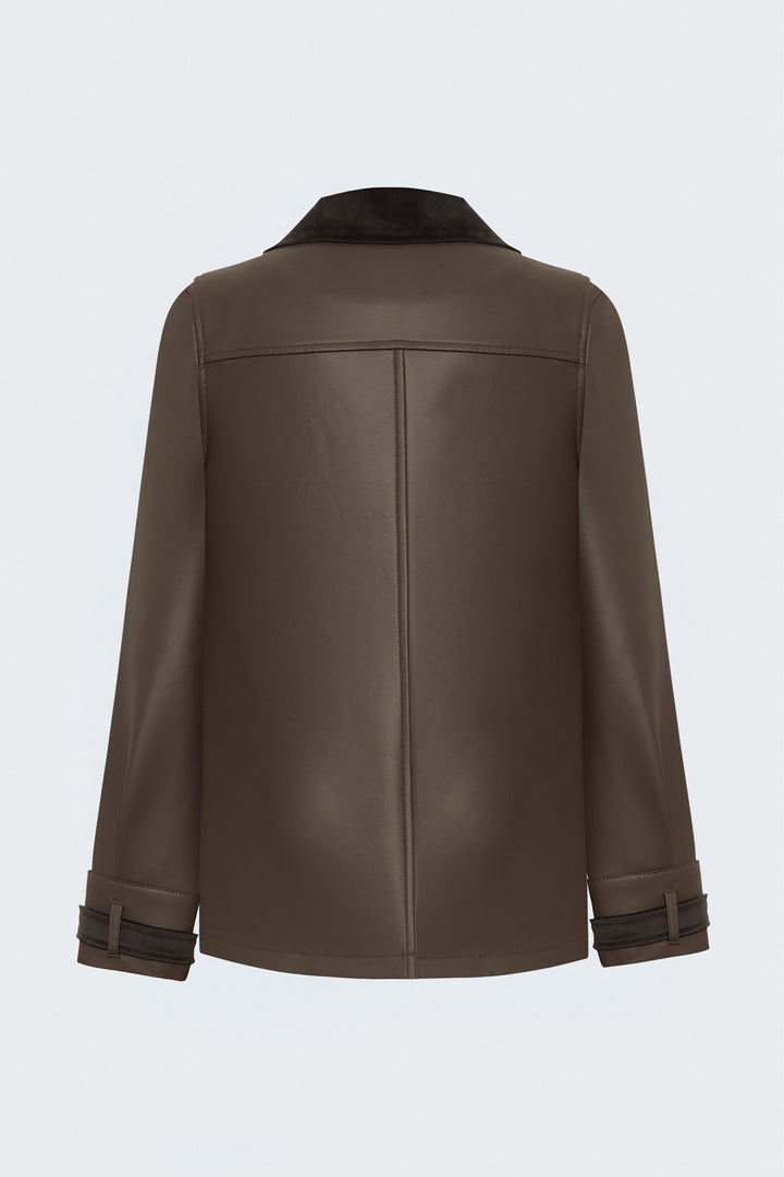 Sateen Veste en cuir avec détails en velours - Marron