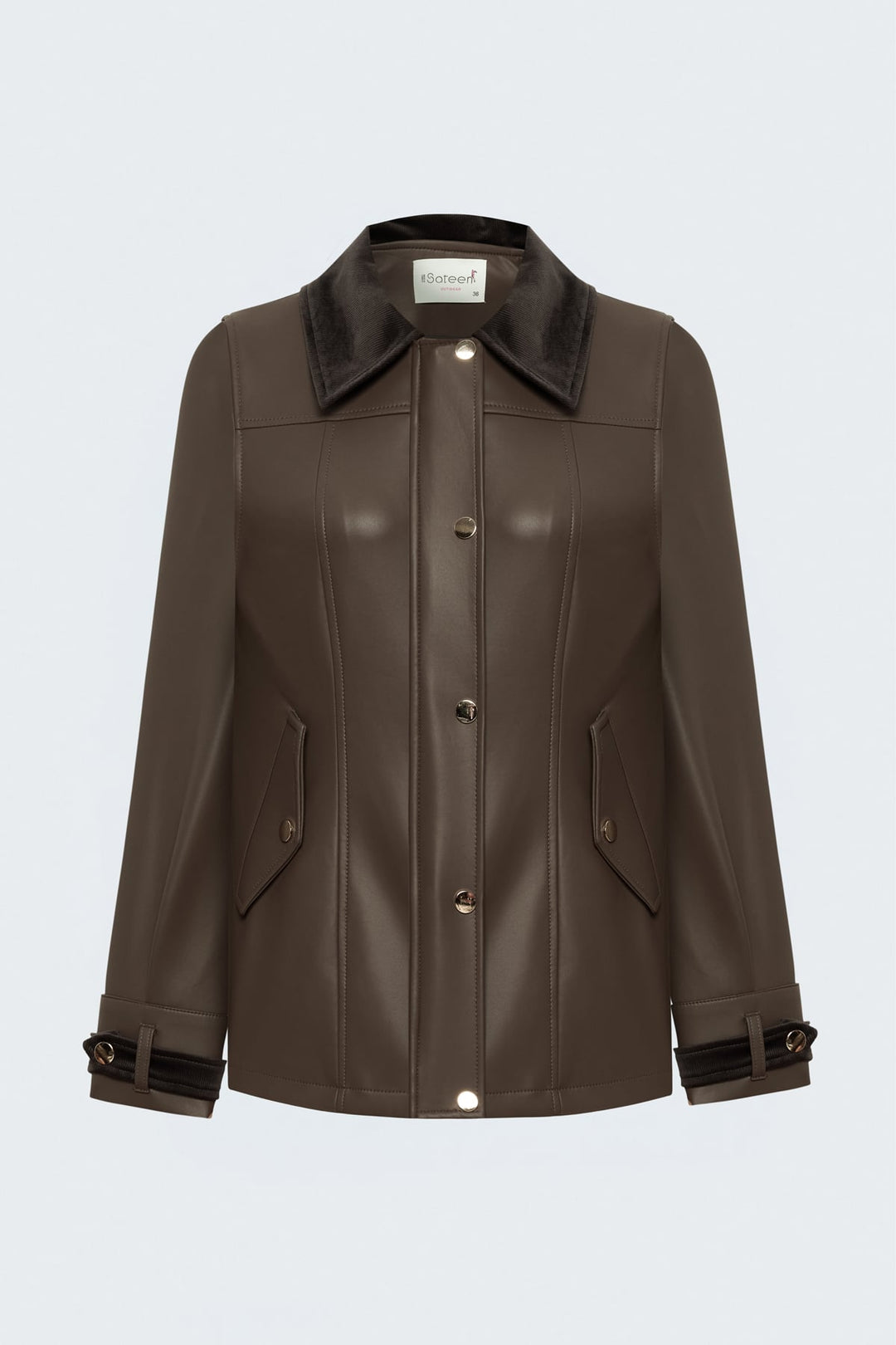 Sateen Veste en cuir avec détails en velours - Marron