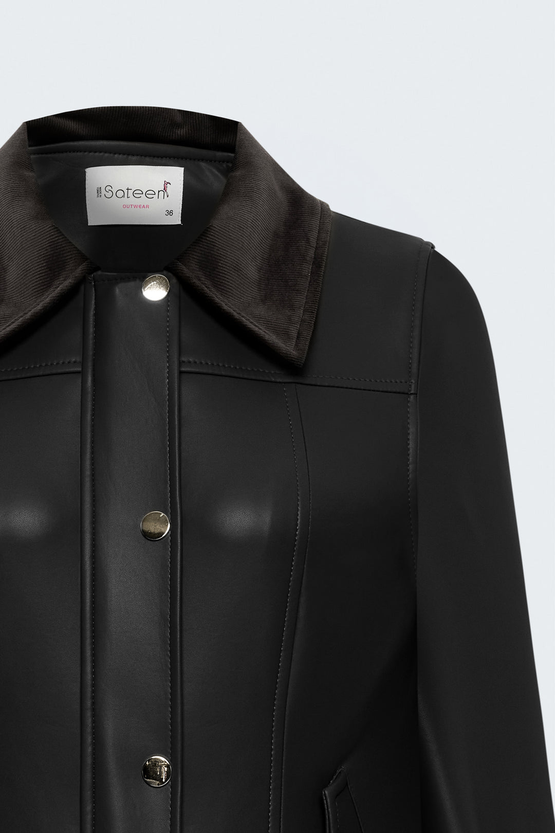 Sateen Veste en cuir avec détails en velours - Noir