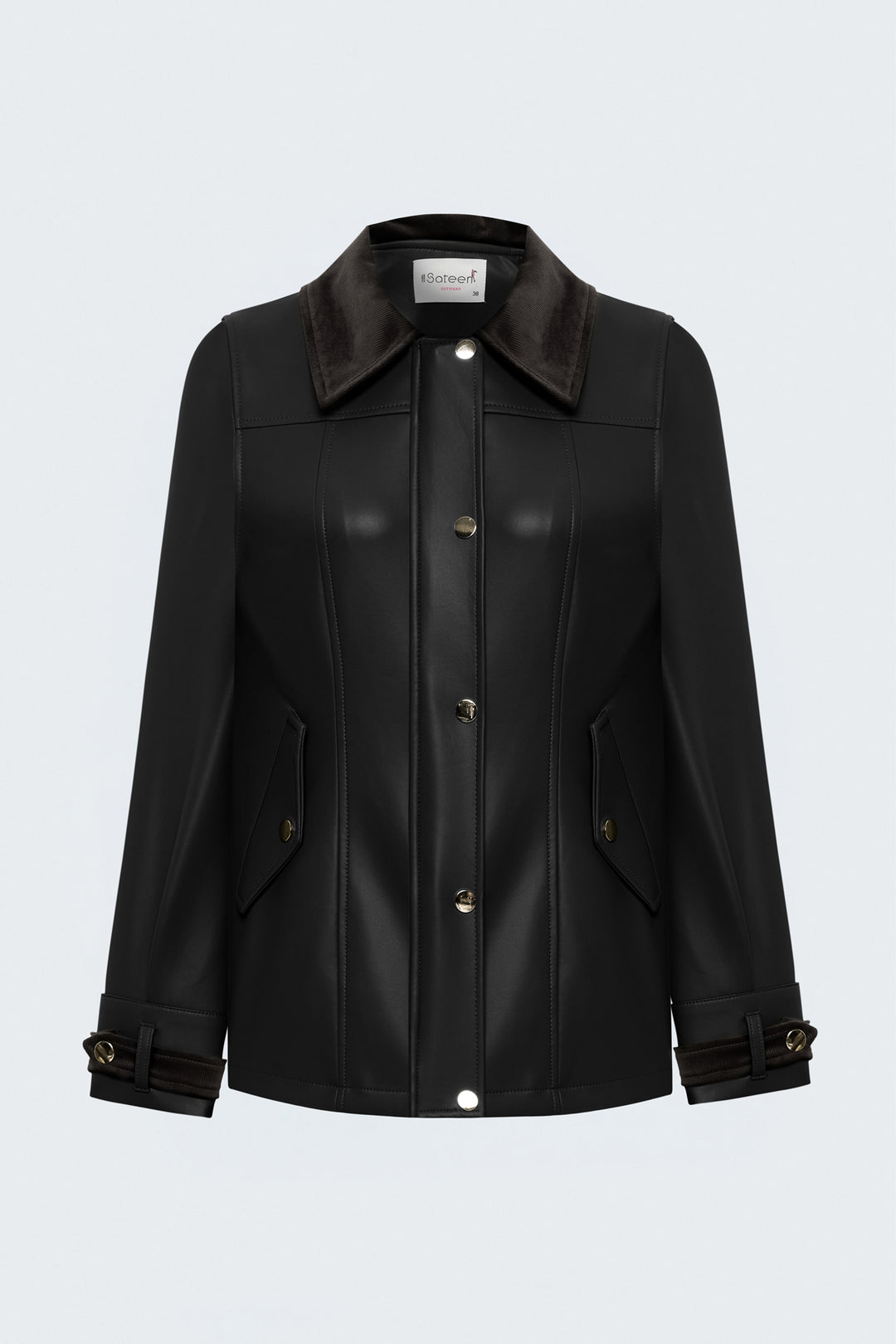 Sateen Veste en cuir avec détails en velours - Noir
